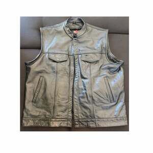Azony Inc. Men's Black Leather Biker Vest Club Style Motorcycle Vest Size 56